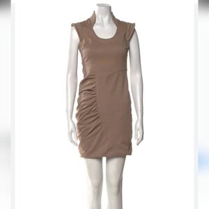 Yigal Azrouel New York $499 Ruched Mini Dress Back Zip Size 8 Beige/Taupe